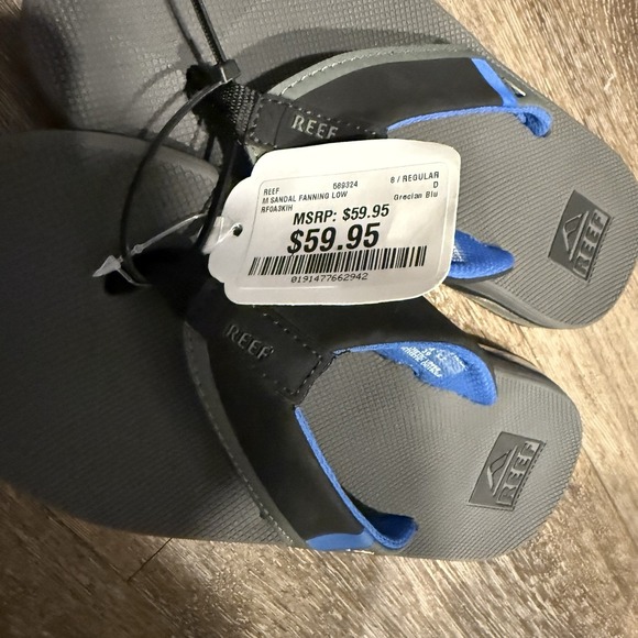 REEF Fanning Flip Flops Men 8 Gray Black Blue Gunmetal Thong Sandal Bottle Open - Picture 6 of 8